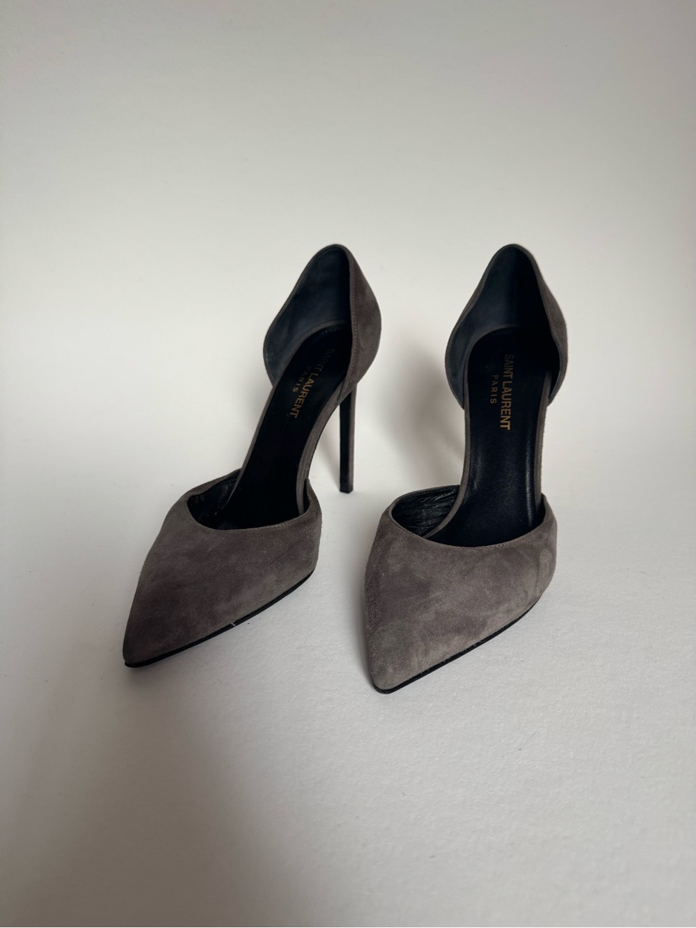 Saint Laurent Taupe Suede Pointed-Toe Stiletto Pumps